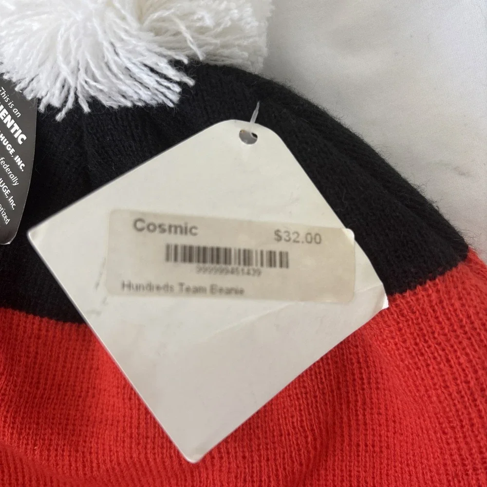 The Hundreds Team Beanie Cosmic Los Angeles Authentic Red Orange Black White Pom
